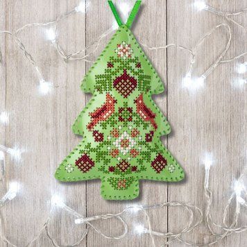Faux Leather Cross-Stitch Kit – “Christmas Tree Ornament” (Double-Sided) FLHL-084 Light Green