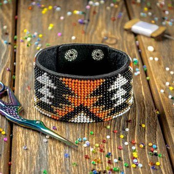 Faux Leather Bead Embroidery Kit &ndash; &ldquo;Bracelet&rdquo; (4 &times; 22 cm) FLBB-099 Black