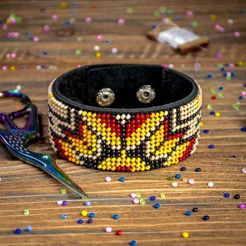 Faux Leather Bead Embroidery Kit &ndash; &ldquo;Bracelet&rdquo; (3 &times; 22 cm) FLBB-014 Black