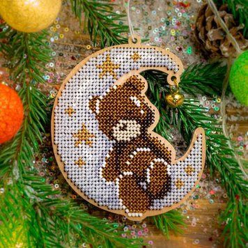 Wooden Bead Embroidery Kit &ndash; &ldquo;Moonlit Dreams &ndash; Brown Bear&rdquo; FLK-507