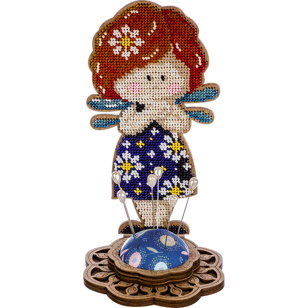 Wooden Bead Embroidery Kit &ndash; &ldquo;Pincushion &ndash; Girl In Blue&rdquo; FLK-282