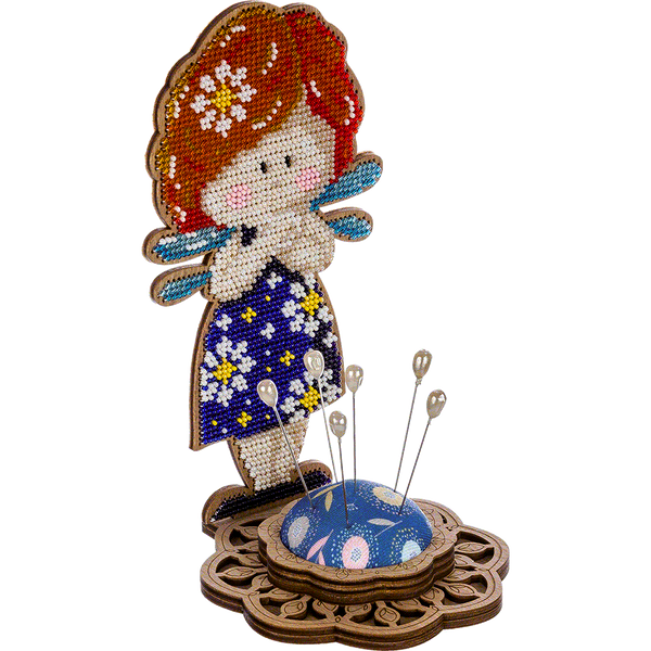 Wooden Bead Embroidery Kit &ndash; &ldquo;Pincushion &ndash; Girl In Blue&rdquo; FLK-282