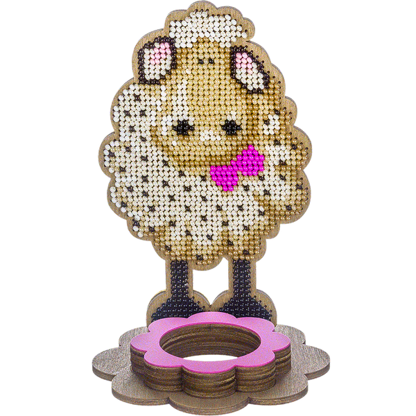 Wooden Bead Embroidery Kit &ndash; &ldquo;Easter Egg Stand &ndash; Lamb With Bow&rdquo; FLK-332