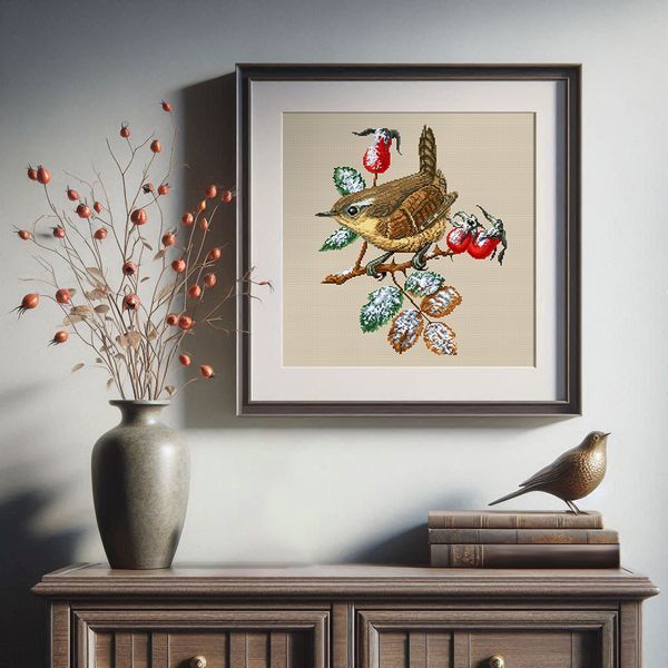Cross-Stitch Pattern &ndash; "Wren in winter" WLP-044