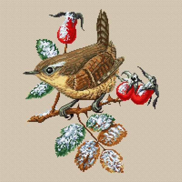 Cross-Stitch Pattern &ndash; "Wren in winter" WLP-044