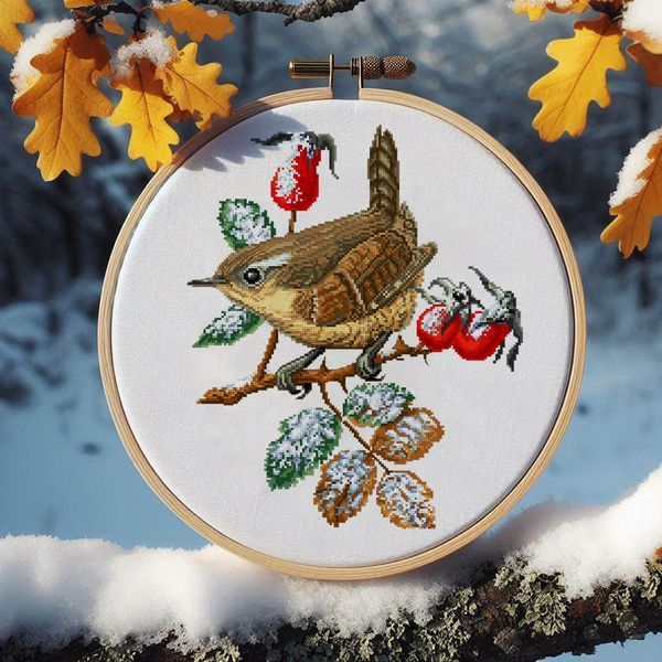 Cross-Stitch Pattern &ndash; "Wren in winter" WLP-044