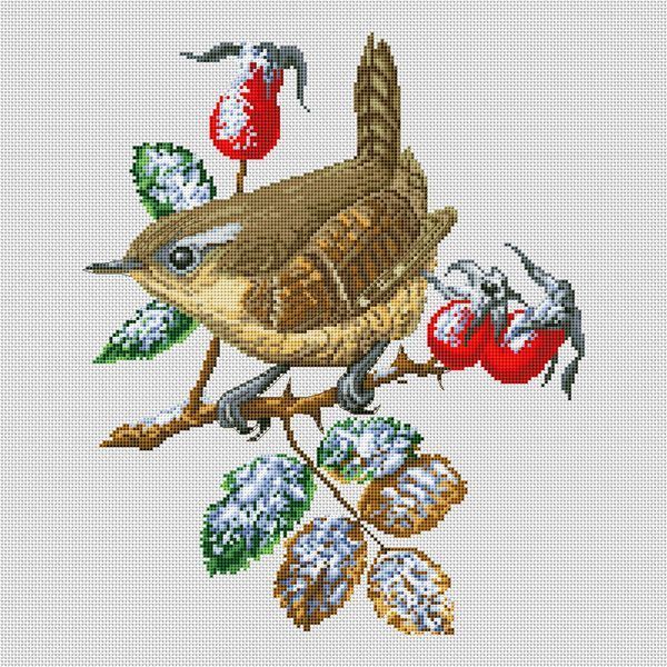 Cross-Stitch Pattern &ndash; "Wren in winter" WLP-044