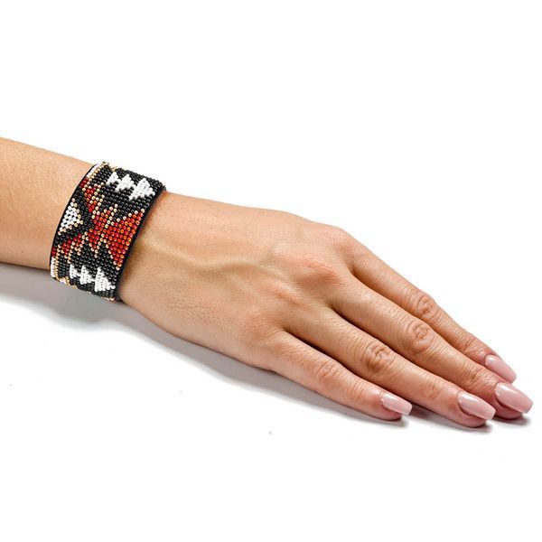 Faux Leather Bead Embroidery Kit &ndash; &ldquo;Bracelet&rdquo; (4 &times; 22 cm) FLBB-099 Black