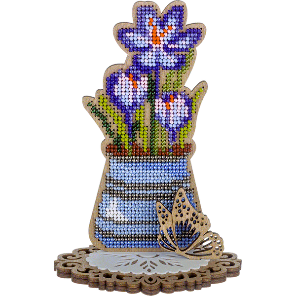Wooden Bead Embroidery Kit &ndash; &ldquo;Crocuses In A Jug&rdquo; FLK-413