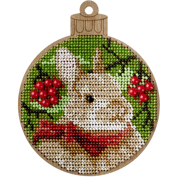 Wooden Bead Embroidery Kit &ndash; &ldquo;Christmas Ornament &ndash; Festive Bunny&rdquo; FLK-463