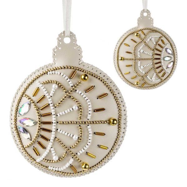 Faux Leather Bead Embroidery Kit &ndash; &ldquo;Bauble Christmas Ornament&rdquo; (Double-Sided) FLBB-129 Light Beige