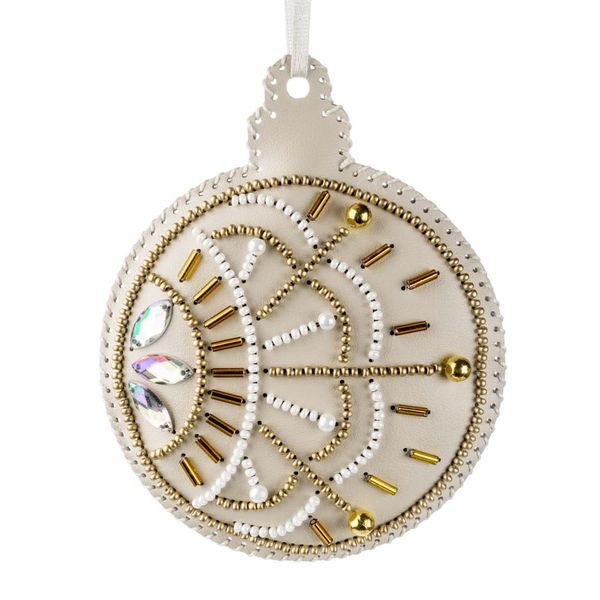 Faux Leather Bead Embroidery Kit &ndash; &ldquo;Bauble Christmas Ornament&rdquo; (Double-Sided) FLBB-129 Light Beige