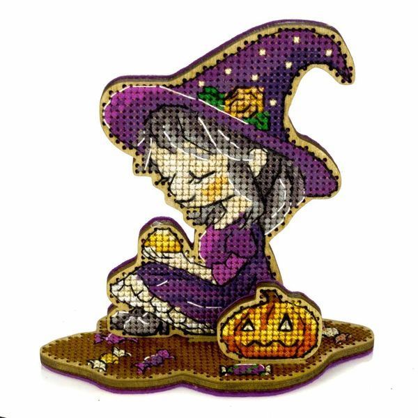 Wooden Cross-Stitch Kit &ndash; &ldquo;Little Witch In Purple&rdquo; FLW-072