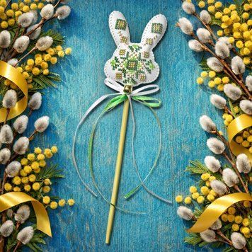 Faux Leather Bead Embroidery Kit &ndash; &ldquo;Topper Green Bunny&rdquo; FLBB-184