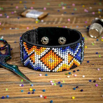 Faux Leather Bead Embroidery Kit &ndash; &ldquo;Bracelet&rdquo; (3 &times; 22 cm) FLBB-023 Black