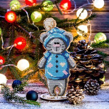 Wooden Bead Embroidery Kit &ndash; &ldquo;Kitten In Blue&rdquo; FLK-241