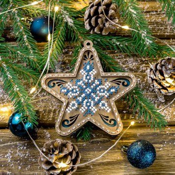 Wooden Bead Embroidery Kit &ndash; &ldquo;Christmas Ornament &ndash; Snowy Star&rdquo; FLK-372