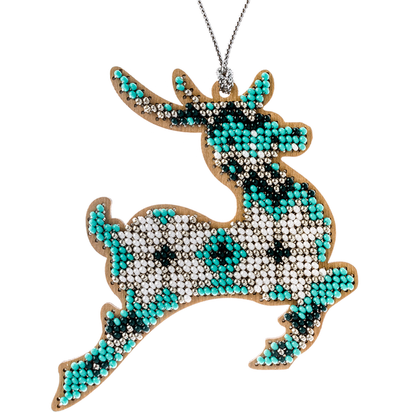Wooden Bead Embroidery Kit &ndash; &ldquo;Christmas Ornament &ndash; Reindeer&rdquo; FLK-140