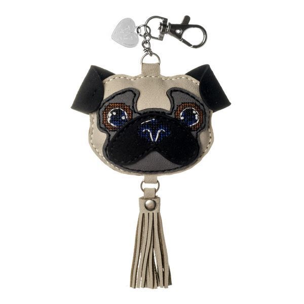 Faux Leather Cross-Stitch Kit &ndash; &ldquo;Bag Charm &ndash; Playful Pug&rdquo; FLHL-172