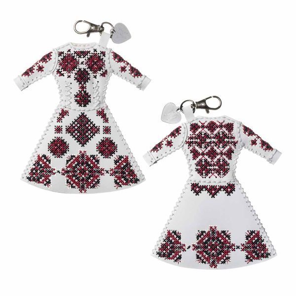 Faux Leather Cross-Stitch Kit &ndash; &ldquo;Bag Charm Dress. Bold Red Pattern&rdquo; FLHL-133