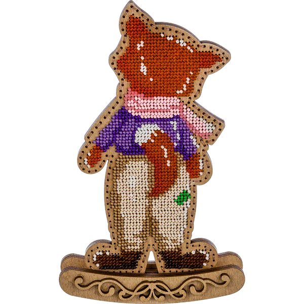 Wooden Bead Embroidery Kit &ndash; Rocking Ornament &ldquo;Charming Fox&rdquo; (Double-Sided) FLK-291
