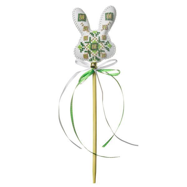 Faux Leather Bead Embroidery Kit &ndash; &ldquo;Topper Green Bunny&rdquo; FLBB-184