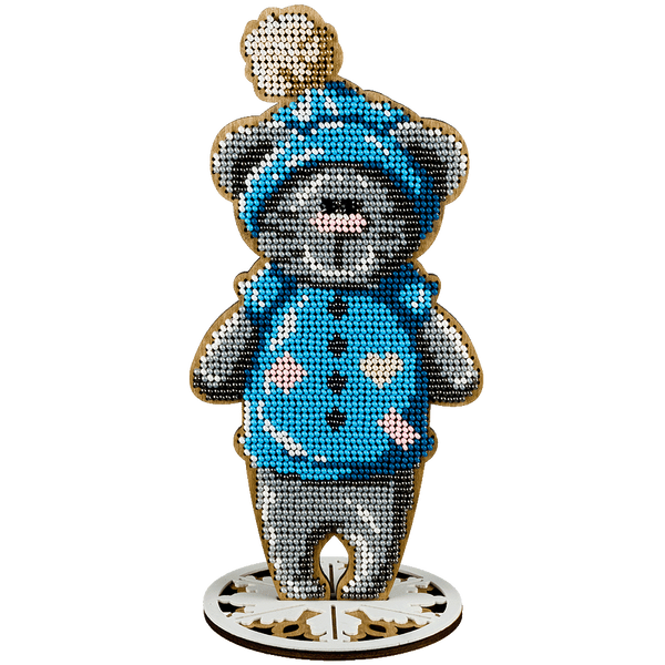 Wooden Bead Embroidery Kit &ndash; &ldquo;Kitten In Blue&rdquo; FLK-241