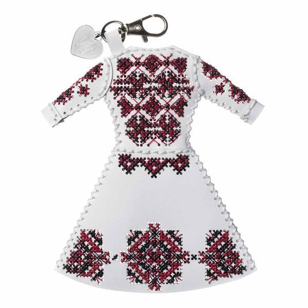 Faux Leather Cross-Stitch Kit &ndash; &ldquo;Bag Charm Dress. Bold Red Pattern&rdquo; FLHL-133