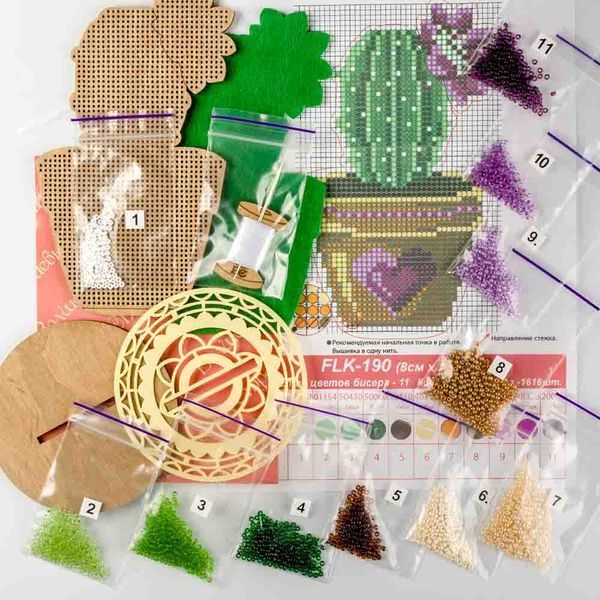Wooden Bead Embroidery Kit &ndash; &ldquo;Cactus&rdquo; FLK-190