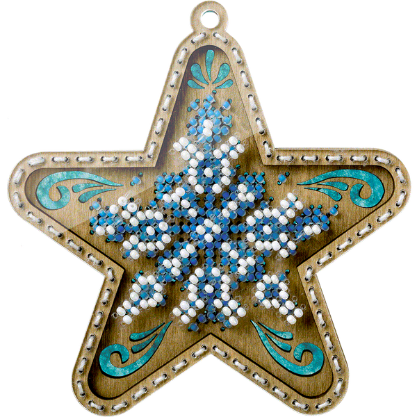 Wooden Bead Embroidery Kit &ndash; &ldquo;Christmas Ornament &ndash; Snowy Star&rdquo; FLK-372