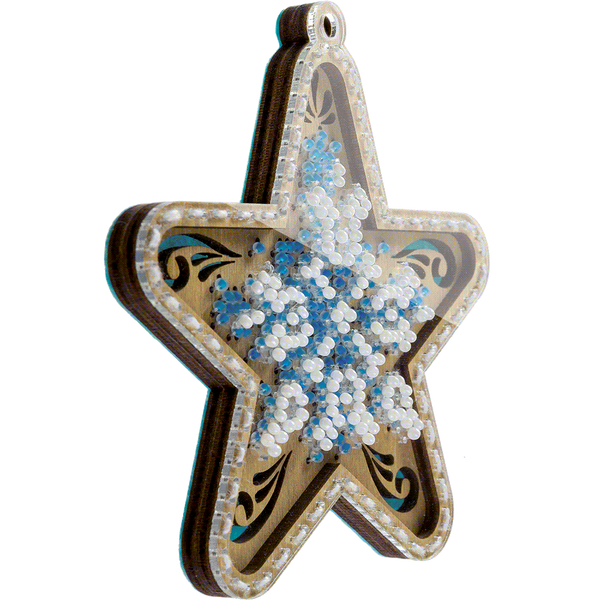 Wooden Bead Embroidery Kit &ndash; &ldquo;Christmas Ornament &ndash; Snowy Star&rdquo; FLK-372