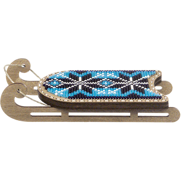 Wooden Bead Embroidery Kit &ndash; &ldquo;Sled Ornament &ndash; Light Blue and Black Pattern&rdquo; FLK-472