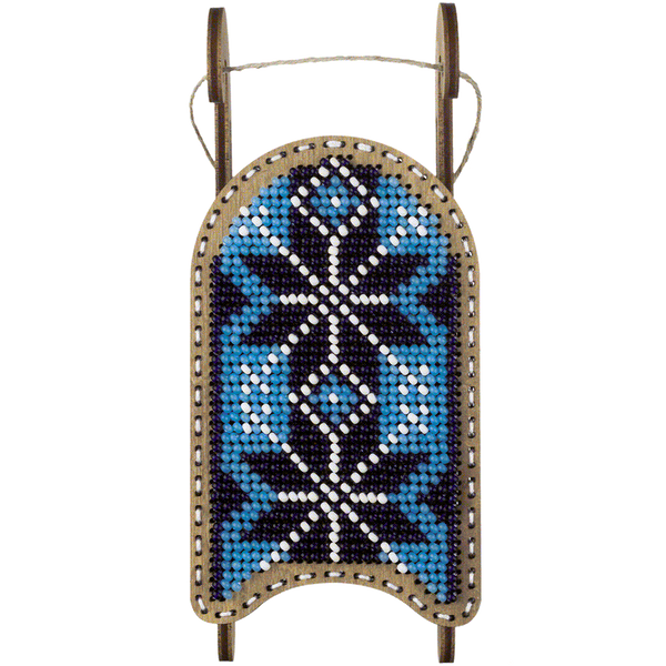 Wooden Bead Embroidery Kit &ndash; &ldquo;Sled Ornament &ndash; Light Blue and Black Pattern&rdquo; FLK-472
