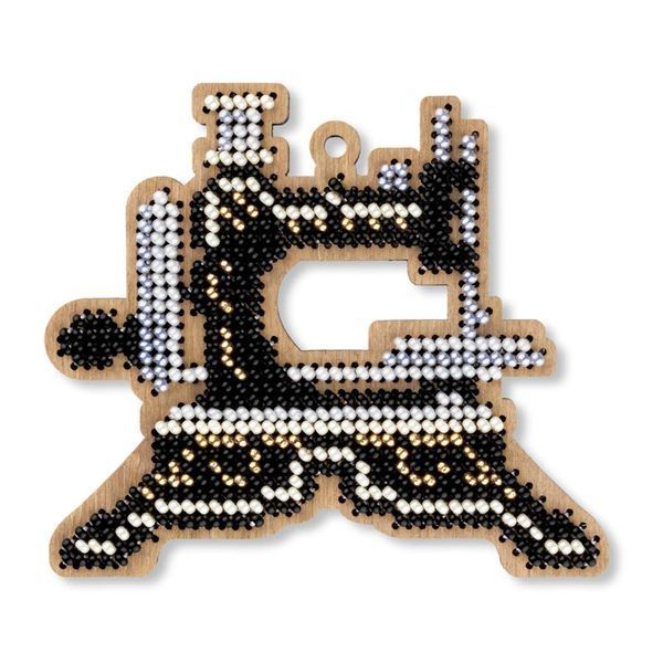 Wooden Bead Embroidery Kit &ndash; &ldquo;Christmas Ornament &ndash; Classic Sewing Machine&rdquo; FLK-516