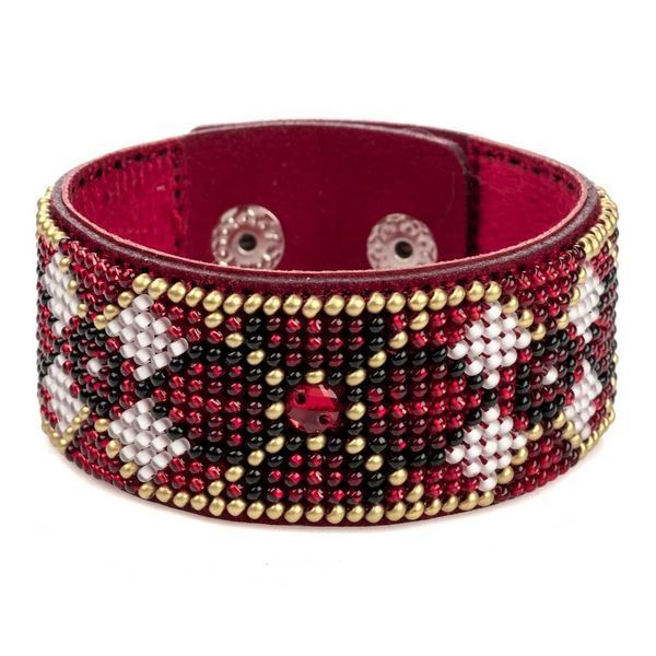 Faux Leather Bead Embroidery Kit &ndash; &ldquo;Bracelet&rdquo; (3 &times; 22 cm) FLBB-151 Red