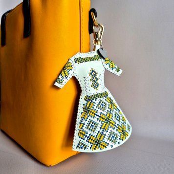 Faux Leather Cross-Stitch Kit &ndash; &ldquo;Bag Charm Dress. Blue & Yellow Ornament&rdquo; FLHL-134