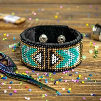 Faux Leather Bead Embroidery Kit &ndash; &ldquo;Bracelet&rdquo; (3 &times; 22 cm) FLBB-024 Black