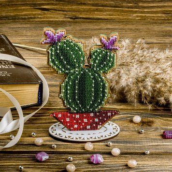 Wooden Bead Embroidery Kit &ndash; &ldquo;Cactus&rdquo; FLK-191