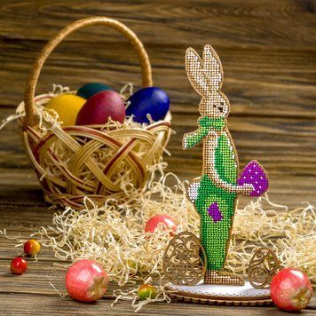 Wooden Bead Embroidery Kit &ndash; &ldquo;Easter Bunny&rdquo; FLK-342