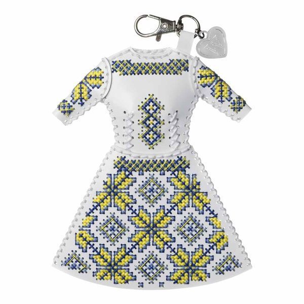 Faux Leather Cross-Stitch Kit &ndash; &ldquo;Bag Charm Dress. Blue & Yellow Ornament&rdquo; FLHL-134
