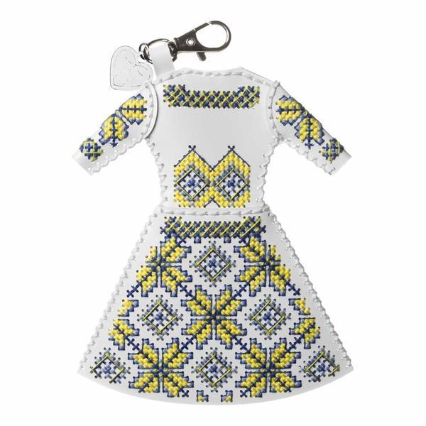 Faux Leather Cross-Stitch Kit &ndash; &ldquo;Bag Charm Dress. Blue & Yellow Ornament&rdquo; FLHL-134