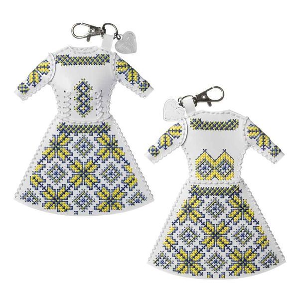 Faux Leather Cross-Stitch Kit &ndash; &ldquo;Bag Charm Dress. Blue & Yellow Ornament&rdquo; FLHL-134