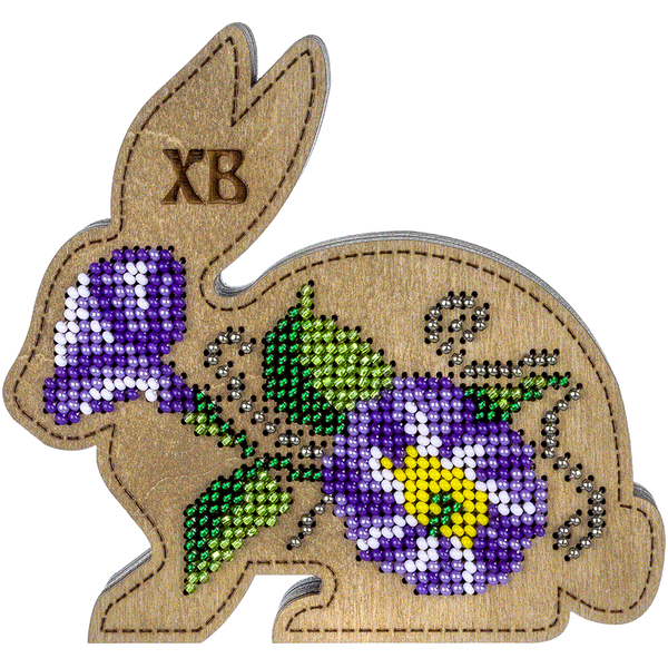 Wooden Bead Embroidery Kit &ndash; &ldquo;Box-Bunny&rdquo; (Double-Sided) FLK-423