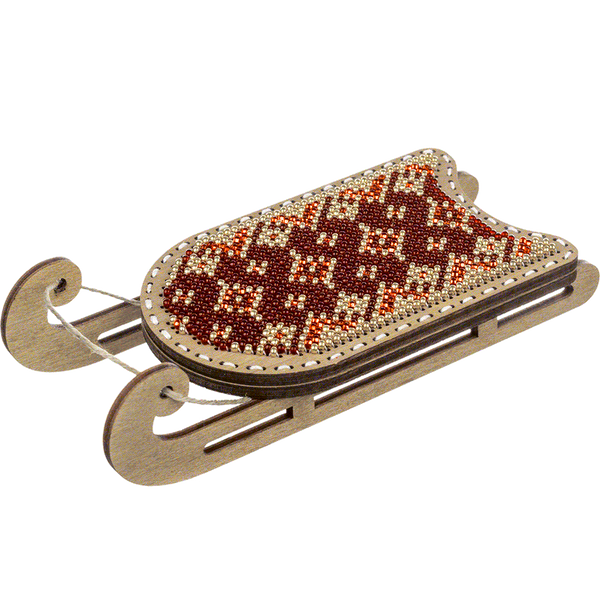 Wooden Bead Embroidery Kit &ndash; &ldquo;Sled Ornament &ndash; Red and Gold Pattern&rdquo; FLK-473
