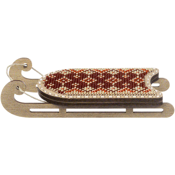 Wooden Bead Embroidery Kit &ndash; &ldquo;Sled Ornament &ndash; Red and Gold Pattern&rdquo; FLK-473