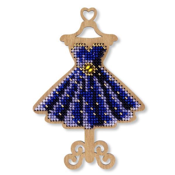 Wooden Bead Embroidery Kit &ndash; &ldquo;Christmas Ornament &ndash; Sapphire Dress&rdquo; FLK-517