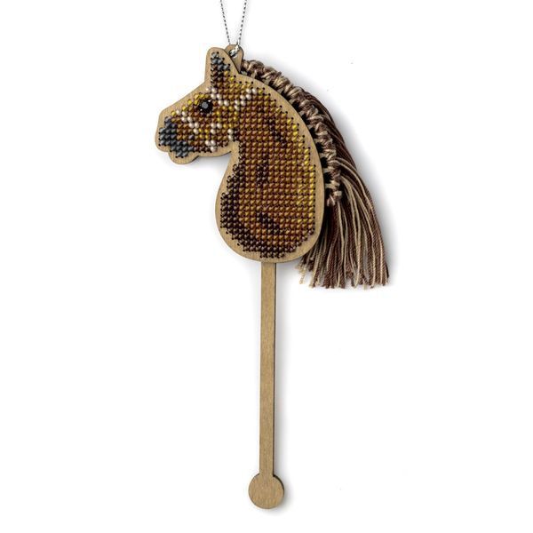 Wooden Bead Embroidery Kit &ndash; &ldquo;Chestnut Stick Horse&rdquo; (Double-Sided) FLK-592