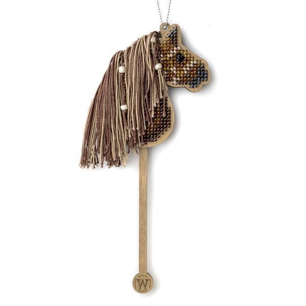 Wooden Bead Embroidery Kit &ndash; &ldquo;Chestnut Stick Horse&rdquo; (Double-Sided) FLK-592
