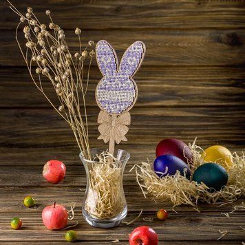Wooden Bead Embroidery Topper &ndash; &ldquo;Bunny&rdquo; FLK-092