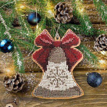 Wooden Bead Embroidery Kit &ndash; &ldquo;Christmas Ornament &ndash; Bell&rdquo; FLK-142